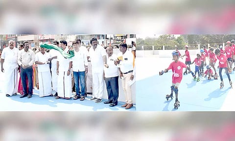 தஞ்சை அன்னை சத்யா மைதானத்தில் ஸ்கேட்டிங் தளத்தை அமைச்சர் உதயநிதி ஸ்டாலின் திறந்து வைத்தார்.
