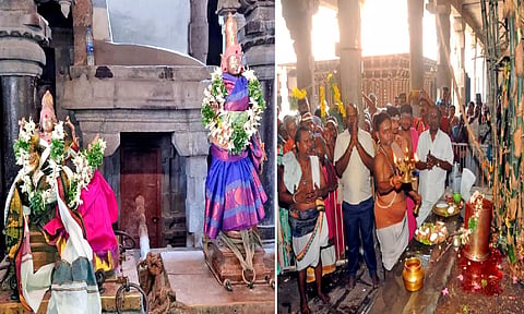 நெல்லையப்பர் கோவிலில் இன்று  சுவாமி தோன்றிய திருவிளையாடல் நிகழ்ச்சி நடைபெற்றதையும், தீபாராதனை காட்டப்பட்டதையும் படத்தில் காணலாம்.