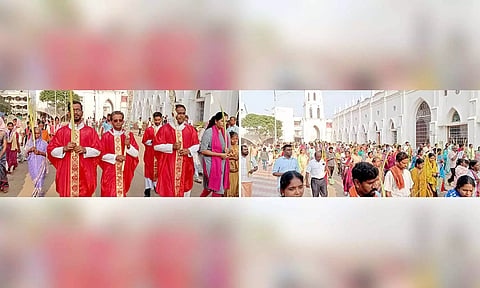 பூண்டி மாதா பேராலயத்தில் குருத்தோலை ஞாயிறு பவனி நடந்தது.
