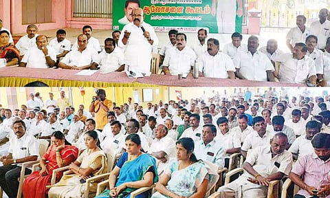 கூட்டத்தில் மாநகர் மாவட்ட செயலாளர் பொள்ளாச்சி ஜெயராமன்  எம்.எல்.ஏ.  பேசிய  போது எடுத்தபடம்.
