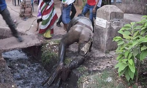 சாக்கடையில் நிர்வாண நிலையில் பெண் உடல் மீட்பு