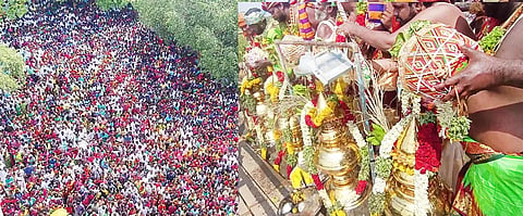 சேவுக பெருமாள் அய்யனார் கோவில் கோபுர கலசத்தில் புனித நீர் ஊற்றி கும்பாபிஷேகம் நடந்ததையும், அங்கு திரண்டிருந்த ஆயிரக்கணக்கான பக்தர்களையும் படத்தில் காணலாம்.&nbsp;