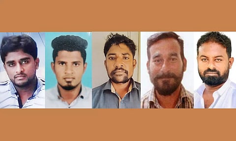 தங்க கட்டிகள் கடத்தலில் கைது செய்யப்பட்ட 5 பேர்.&nbsp;