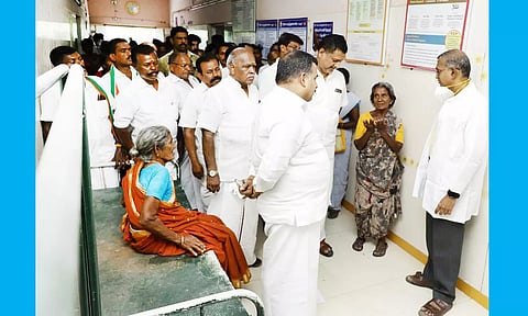 சாத்தூர் அரசு மருத்துவமனையில் மாணிக்கம் தாகூர் எம்.பி. ஆய்வு செய்தார்.&nbsp;