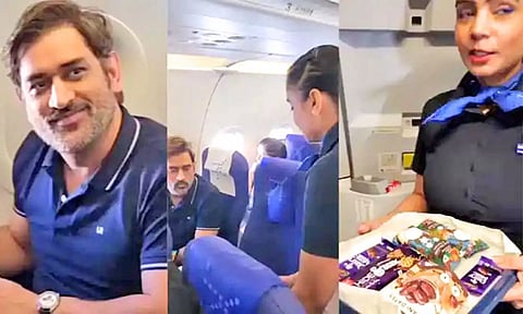 சாக்லேட் கொடுத்த விமான பணிப்பெண்: எம்எஸ் தோனியின் ரியாக்ட்- வைரலாகும் வீடியோ