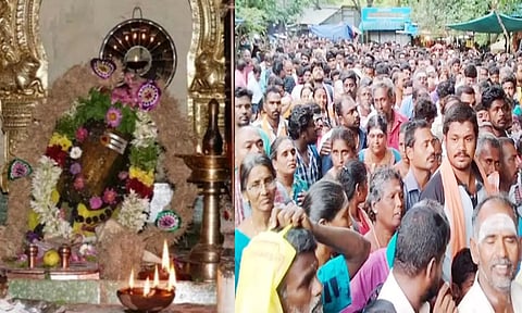 இன்று காலை சதுரகிரி மலையேறுவதற்காக அடிவாரத்தில் திரண்ட பக்தர்கள் கூட்டம்.