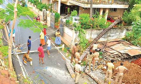 குமரி மாவட்டம் முழுவதும் சூறைக்காற்றுடன் மழை- மரங்கள் முறிந்து விழுந்ததில் மின்கம்பங்கள் சேதம்