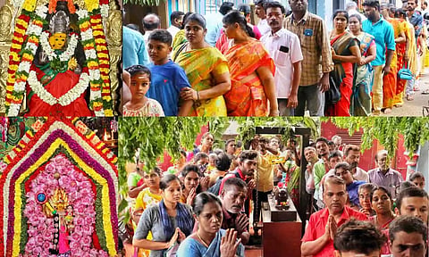 ஆடி முதல் வெள்ளிக்கிழமையை முன்னிட்டு திருப்பூர் கோட்டை மாரியம்மன் கோவில் மற்றும் புஷ்பா தியேட்டர் அருகே உள்ள பத்ரகாளியம்மன் கோவிலில் பக்தர்கள் சாமி தரிசனம் செய்த காட்சி.