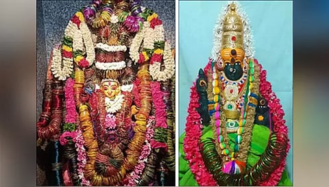 பரமத்தி வேலூர் எல்லையம்மன் சிறப்பு வளையல் அலங்காரத்தில் பக்தர்களுக்கு அருள் பாலித்த காட்சி. பரமத்தி வேலூர் எல்லையம்மன் சிறப்பு வளையல் அலங்காரத்தில் பக்தர்களுக்கு அருள் பாலித்த காட்சி. கோப்பணம்பாளையம் அரசாயி அம்மனுக்கு சிறப்பு அலங்காரம் செய்யப்பட்டு இருந்தது.