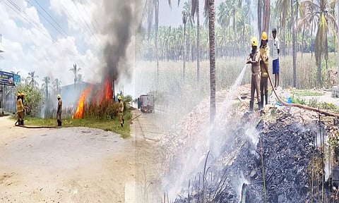 பட்டாசு கடையை சுற்றி ஏற்பட்ட திடீர் தீயால் பரபரப்பு