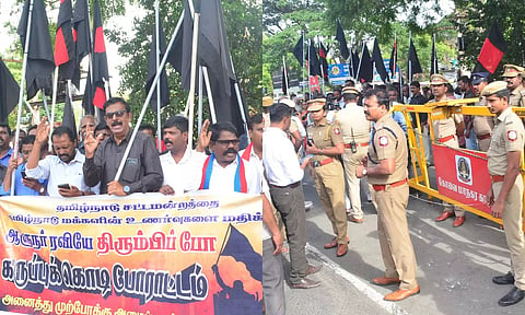 போராட்டம் நடந்த இடத்தில் குவிக்கப்பட்டிருந்த போலீசார்.