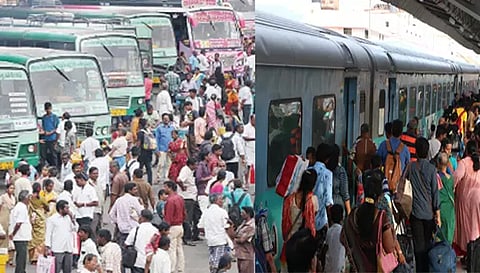 தொடர் விடுமுறை எதிரொலி சேலம் பஸ், ரெயில் நிலையங்களில் பொதுமக்கள்  கூட்டம் அலைமோதியது