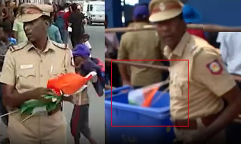 தேசிய கொடியை குப்பையில் போட முயன்ற உதவி ஆய்வாளர் காவல் கட்டுப்பாட்டு அறைக்கு மாற்றம்