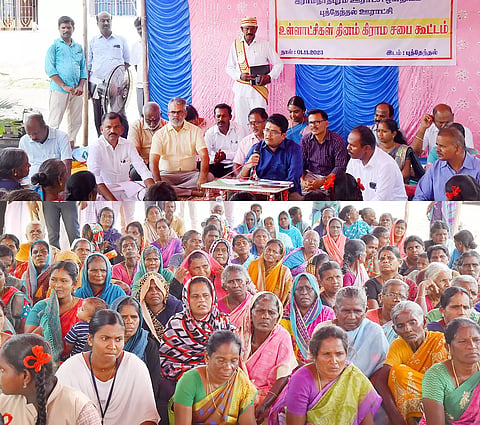 ராமநாதபுரம் அருகே புத்தேந்தல் கிராமத்தில் நடைபெற்ற கிராம சபை கூட்டத்தில்  கலெக்டர் விஷ்ணுசந்திரன் பொதுமக்களிடம் குறைகளை கேட்டறிந்தார். அருகில் ராமநாதபுரம் ஊராட்சி ஒன்றிய தலைவர் பிரபாகரன் உள்பட பலர் உள்ளனர்.