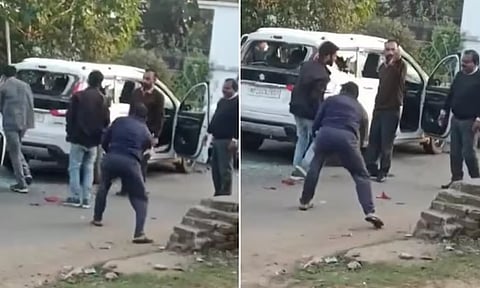 காரை முந்தி சென்றவர்களை கடுமையாக தாக்கிய நீதிபதி