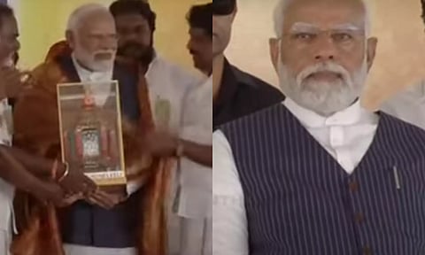 பொதுக்கூட்ட மேடையில் பிரதமர் மோடி... தொண்டர்கள் உற்சாக முழக்கம்
