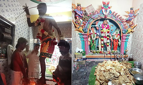வேடசந்தூரில் அரிவாள் மீது ஏறி அருள்வாக்கு கூறிய பூசாரி