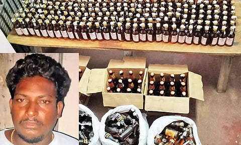 தூத்துக்குடியில்  468 மது பாட்டில்களை பதுக்கிய தி.மு.க. நிர்வாகி கைது