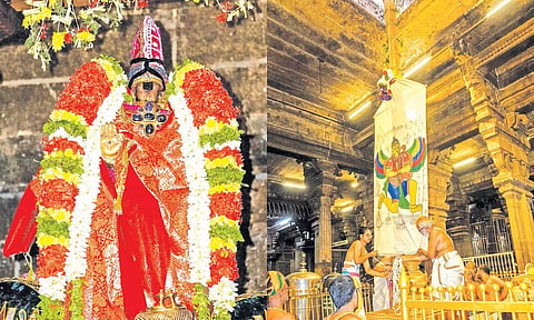 ஸ்ரீரங்கம் ரெங்கநாதர் கோவிலில் சித்திரை தேர் திருவிழா இன்று காலை கொடியேற்றத்துடன் தொடங்கியது.&nbsp;