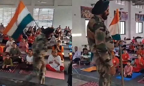 கையில் தேசிய கொடியுடன் மேடையில் உயிர்விட்ட முதியவர் - வைரல் வீடியோ