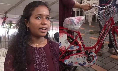 திருட்டு புகார் எதிரொலி: மாணவிக்கு புது சைக்கிள் பரிசளித்த கல்வி அமைச்சர்