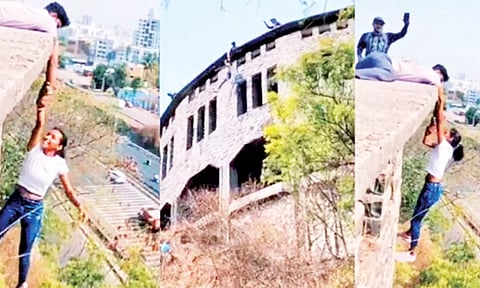 விபரீதம் அறியாமல் ரீல்ஸ் வீடியோவுக்காக அந்தரத்தில் தொங்கிய இளம்பெண்
