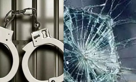 கடை முன் பார்க்கிங் செய்த கார் கண்ணாடி உடைப்பு-  2 பேர் கைது