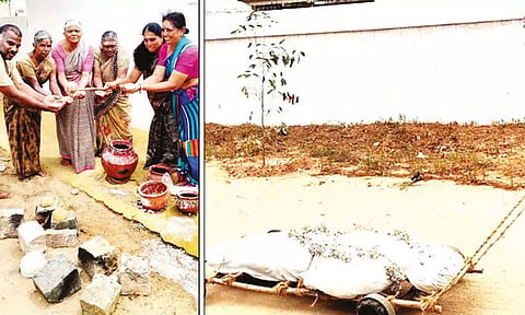 பஞ்சம் வரக்கூடாது என்பதற்காக மழைச்சோறு எடுத்து படையலிட்டு பூஜை செய்த பெண்கள்