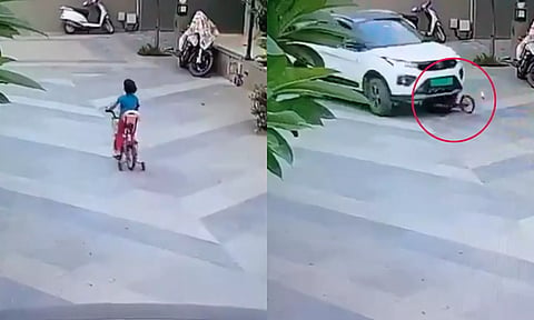 சைக்கிள் ஓட்டிய சிறுமி மீது மோதிய கார்- பதற வைக்கும் வீடியோ