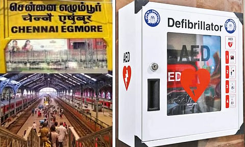 2 ரெயில் நிலையங்களில் இதய நோயாளிகளுக்கு முதலுதவி சிகிச்சை அளிக்கும் நவீன கருவி