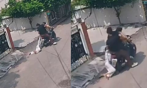 செல்போனை பறிக்க சிறுமியை பைக்கில் தரதரவென இழுத்துச் சென்ற வழிப்பறி கும்பல் - வீடியோ