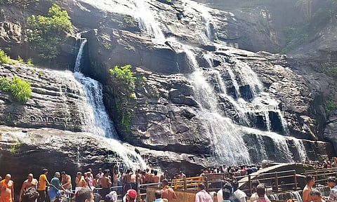 மழை இல்லாததால் குற்றாலம் அருவிகளுக்கு நீர்வரத்து குறைந்தது