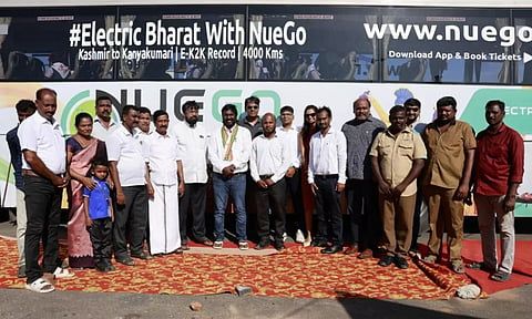 எலெக்ட்ரிக் பேருந்தில் காஷ்மீர் டு கன்னியாகுமரி.. 4000+ கி.மீ. பயணம் வெற்றியுடன் நிறைவு