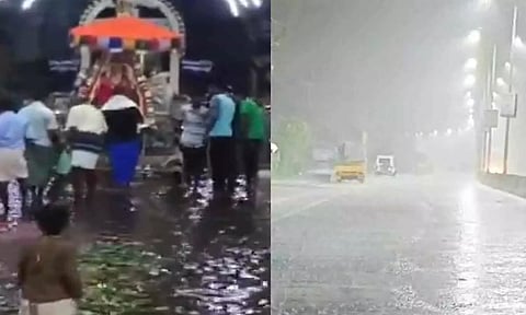 தென்காசி- சங்கரநாராயண சுவாமி கோவிலுக்குள் புகுந்த மழை நீர்