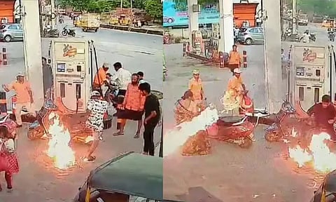 தில் இருந்தா தீ வை பாப்போம்.. உசுப்பேத்திய பெட்ரோல் பங்க் ஊழியர்.. சோலியை முடித்த போதை ஆசாமி  - வீடியோ