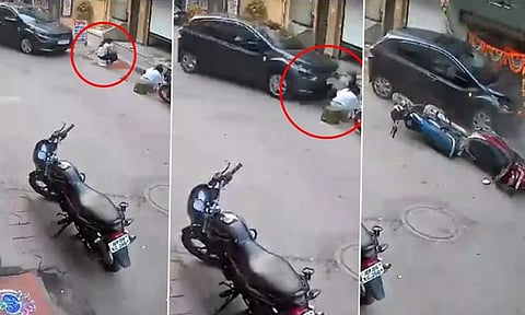 ரங்கோலி கோலமிட்ட பெண்கள் மீது சிறுவன் ஓட்டிவந்த கார் மோதி விபத்து- பதைபதைக்க வைக்கும் வீடியோ