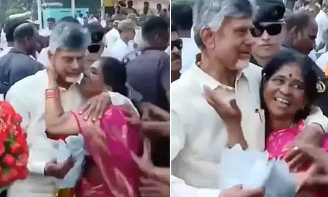சந்திரபாபு நாயுடுவுக்கு முத்தமிட முயன்ற பெண்ணால் பரபரப்பு- வைரல் வீடியோ