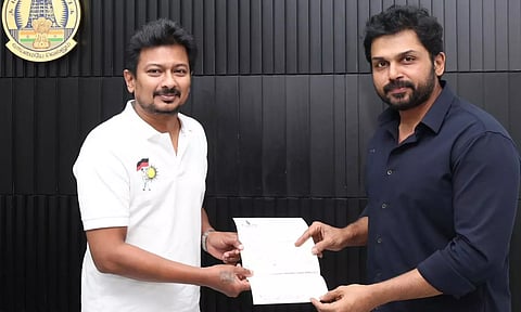 ஃபெஞ்சல்  புயல் நிவாரண பணிகளுக்காக ₹ 15 லட்சம்  நிதியுதவி வழங்கிய கார்த்தி
