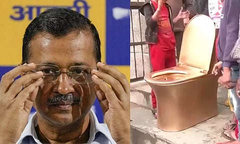 கெஜ்ரிவால் பங்களாவில் 12 தங்க கழிப்பறை இருக்கு..  டெல்லி மக்களிடம் பாஜக நூதன பிரசாரம்