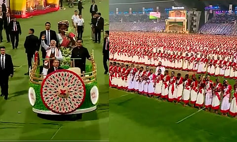 அசாமில் ஒரே நேரத்தில் 9000 பெண்கள் நடனமாடி பிரதமர் மோடிக்கு உற்சாக வரவேற்பு