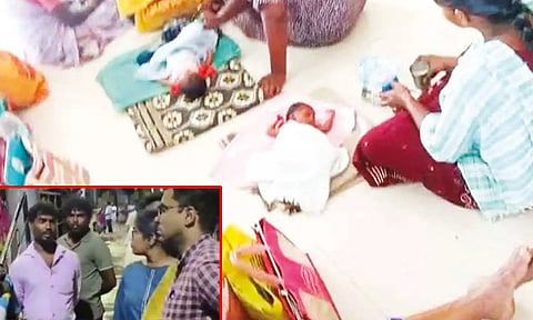 பச்சிளம் குழந்தைகளை தரையில் படுக்க வைத்திருக்கும் அவலம்- இரவில் ஆய்வு செய்த ஆட்சியர்