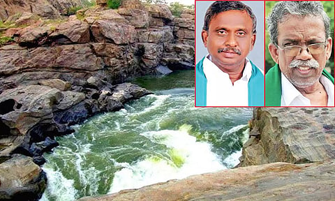 மேகதாது அணை கட்டப்பட உள்ள இடம் -  பி.ஆர்.பாண்டியன், அய்யாக்கண்ணு