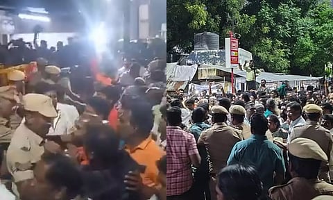 திருப்பரங்குன்றத்தில் குழப்பம்..  போலீசாருடன் மோதல் - சூடமேற்றி கலைந்து சென்ற 'இந்துத்துவா' அமைப்பினர்