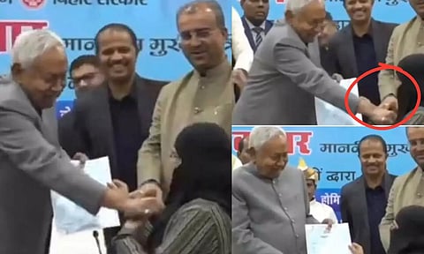 VIDEO: அரசு விழாவில் பெண் மருத்துவரின் ஹிஜாபை கழற்றிய நிதிஷ்குமார் - எதிர்க்கட்சிகள் கண்டனம்