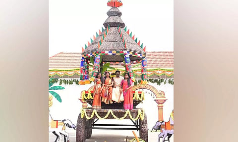 காஞ்சிபுரம் அருகே 5 டன் கரும்பில் உருவான திருத்தேர்- 21 அடி உயரத்தில் அசத்தல்