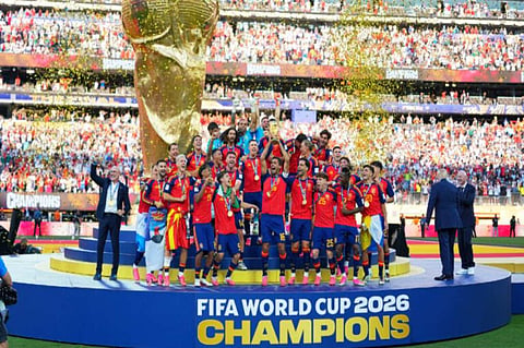 Spain celebrates with trophy after World Cup final  match 