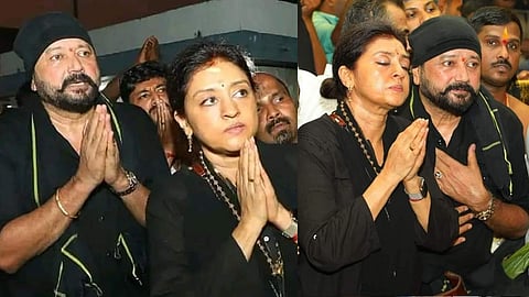 "അയ്യനെ കണ്ട്....." ശബരിമലയിൽ കന്നിദർശനം നടത്തി ജയറാമിനൊപ്പം പാർവതി