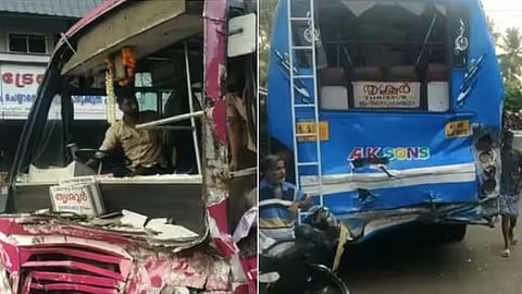 തൃശൂരിൽ ബസുകൾ കൂട്ടിയിടിച്ച് 30 പേർക്ക് പരിക്ക്: രണ്ടു പേരുടെ നില ഗുരുതരം