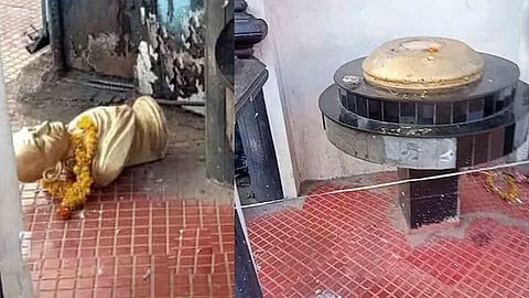 ഗാന്ധി പ്രതിമ തകർത്ത നിലയിൽ