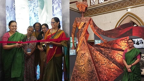 വനിതാ വികസന കോര്‍പ്പറേഷന്‍ സംഘടിപ്പിച്ച 'പെണ്‍ കാലങ്ങള്‍ - വനിത മുന്നേറ്റ'ത്തെക്കുറിച്ചുള്ള എക്സിബിഷന്‍ മന്ത്രി  വീണാ ജോർജ് ഉദ്ഘാടനം ചെയ്യുന്നു
